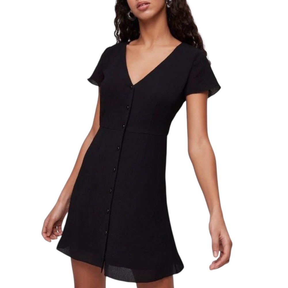 Aritzia Black V-Neck Button-Front Mini Dress